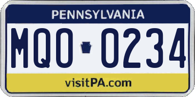 PA license plate MQO0234