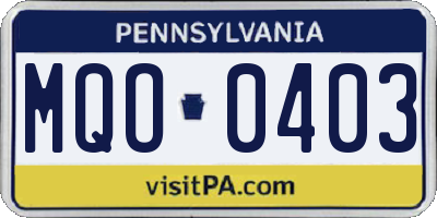 PA license plate MQO0403