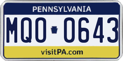 PA license plate MQO0643