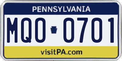 PA license plate MQO0701