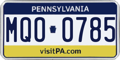 PA license plate MQO0785