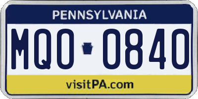 PA license plate MQO0840