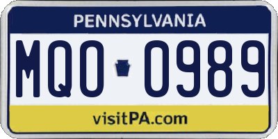 PA license plate MQO0989