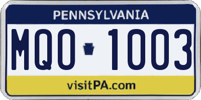 PA license plate MQO1003