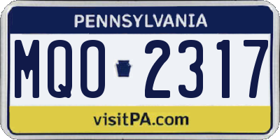 PA license plate MQO2317