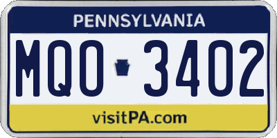 PA license plate MQO3402