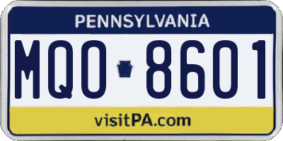 PA license plate MQO8601