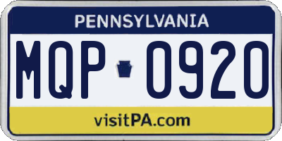 PA license plate MQP0920