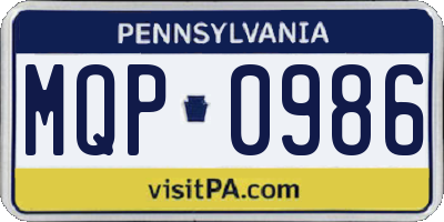 PA license plate MQP0986