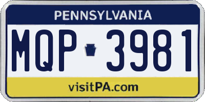 PA license plate MQP3981
