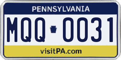 PA license plate MQQ0031