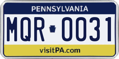 PA license plate MQR0031