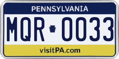 PA license plate MQR0033
