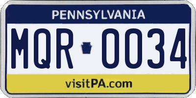 PA license plate MQR0034