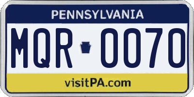 PA license plate MQR0070