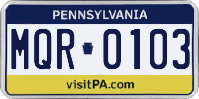 PA license plate MQR0103