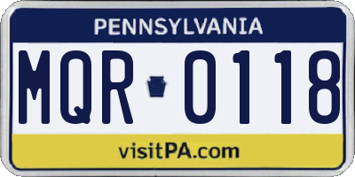 PA license plate MQR0118