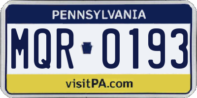 PA license plate MQR0193