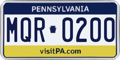 PA license plate MQR0200