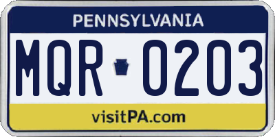 PA license plate MQR0203