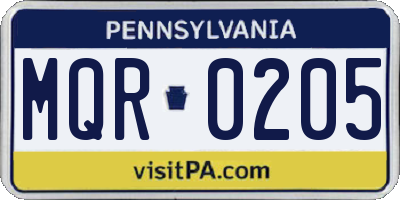 PA license plate MQR0205