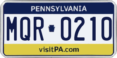 PA license plate MQR0210