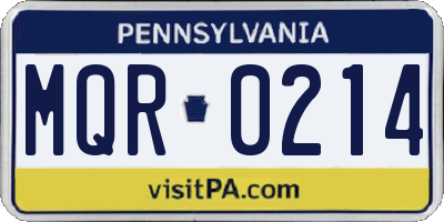 PA license plate MQR0214
