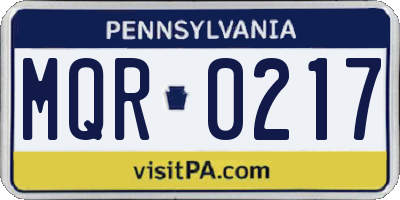 PA license plate MQR0217