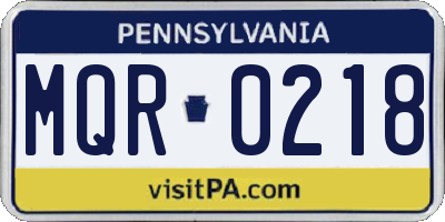 PA license plate MQR0218