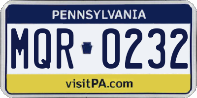 PA license plate MQR0232