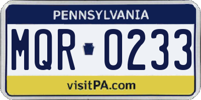 PA license plate MQR0233