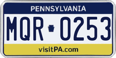 PA license plate MQR0253