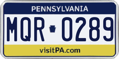 PA license plate MQR0289