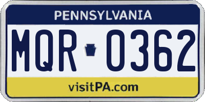 PA license plate MQR0362