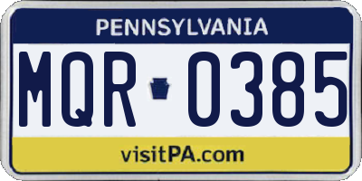 PA license plate MQR0385