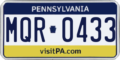 PA license plate MQR0433