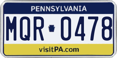 PA license plate MQR0478