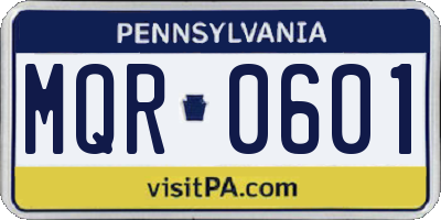 PA license plate MQR0601