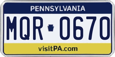 PA license plate MQR0670