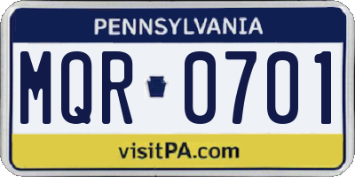 PA license plate MQR0701