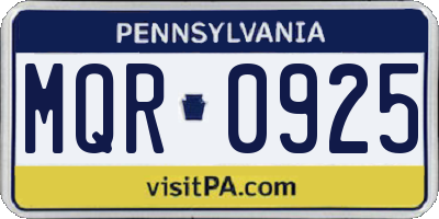 PA license plate MQR0925