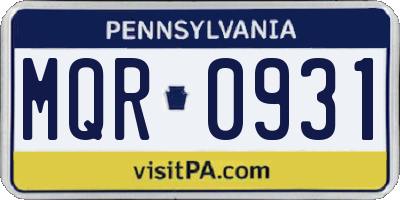 PA license plate MQR0931