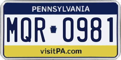 PA license plate MQR0981