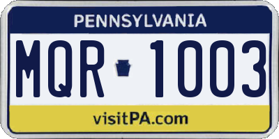PA license plate MQR1003