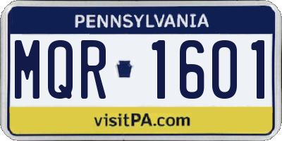 PA license plate MQR1601