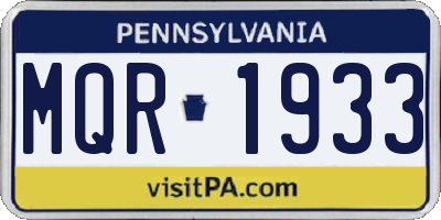 PA license plate MQR1933