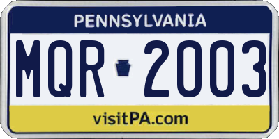 PA license plate MQR2003