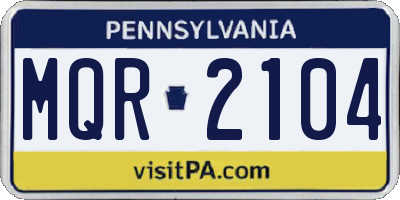PA license plate MQR2104