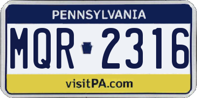 PA license plate MQR2316