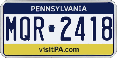 PA license plate MQR2418